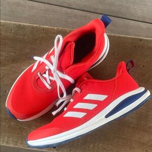 Adidas electric red, white, & blue tennis shoes, youth size 7